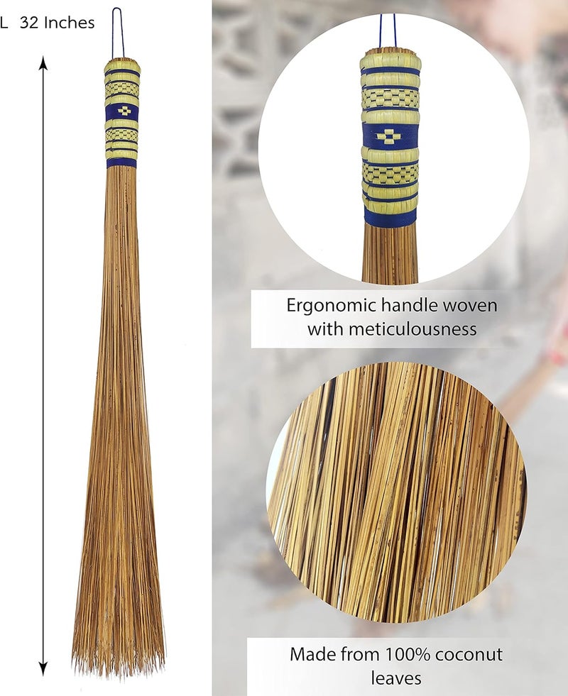 AW BROOMS 32 inch Multi-Surface Sturdy Outdoor Authentic Coconut Leaf Broom Asian Heavy Duty Broom Thai Natural Coconut Leaf Broom (Country Rustic) (1 Piece) - Image 5
